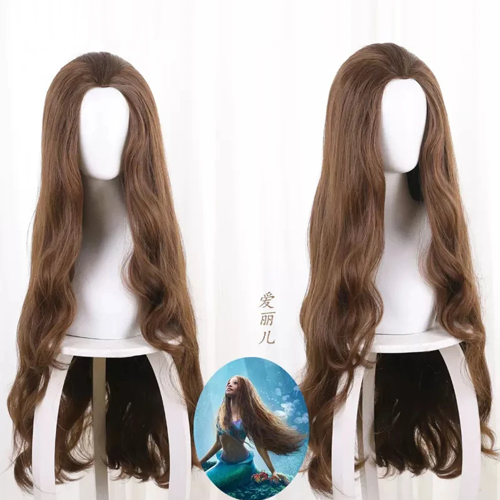 

Movie The Little Mermaid Cosplay Wig Ariel 90cm Long Brown Synthetic Hair Princess Ariel Wig Halloween Role Play Costume