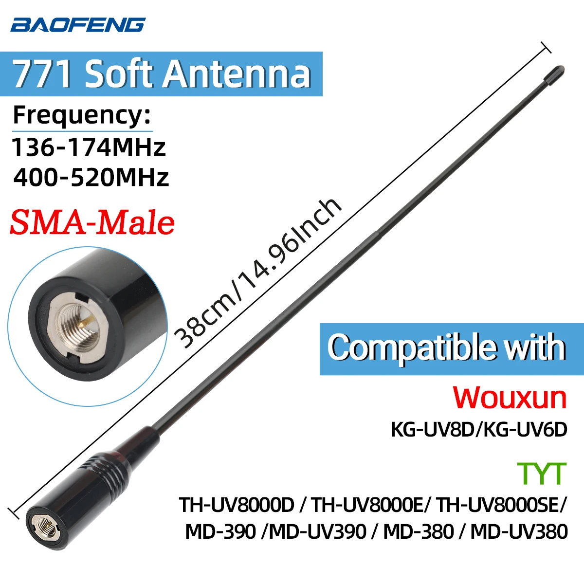 Tri-Band VHF/UHF Walkie Talkie Antenna - SMA Female/Male