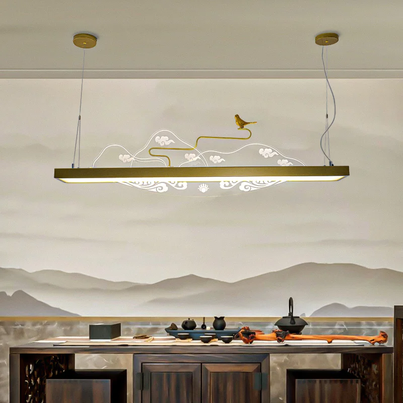 

New Chinese Strip Restaurant Pendant Lamps Zen Ice Mountain Tea Room Tea House Study Designer Creative Hanging Light Dimmable