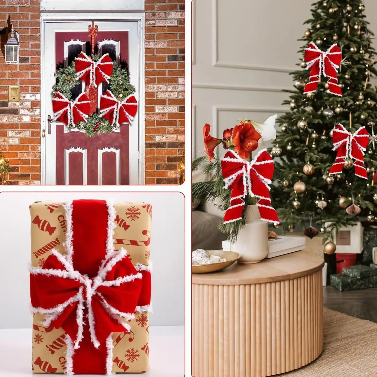 Christmas Ribbon 2 Pieces Red Christmas Decoration Burlap Ribbon For Bouquet Cake Wreath Tree Table Party Family Gathering