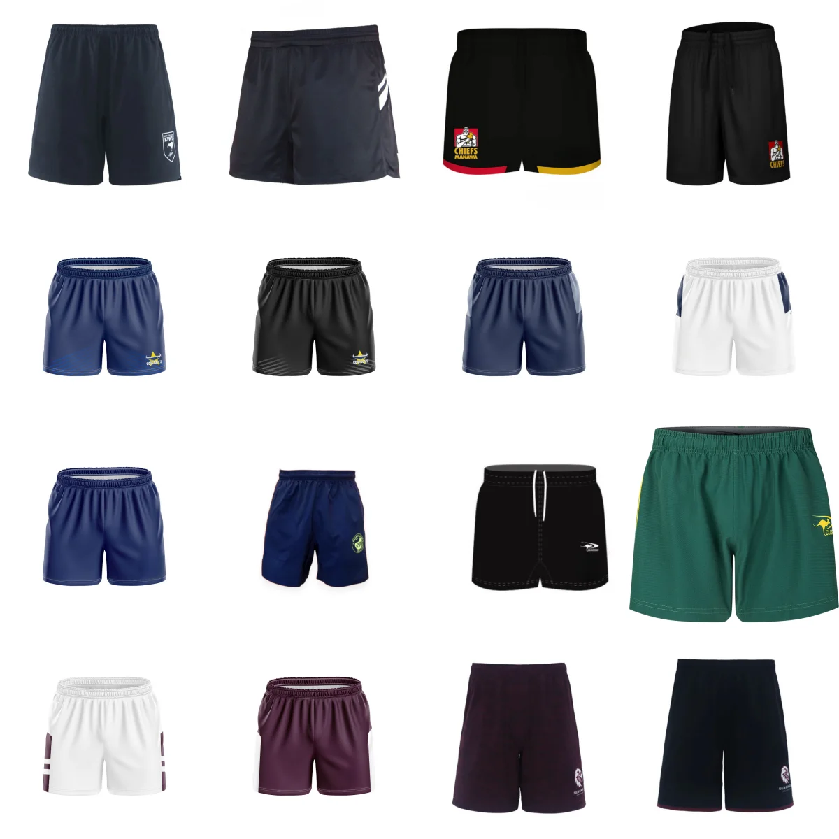 Rugby Shorts for Eagles Wallabies Cowboys Parramatta Eels Magpies Home Away Training