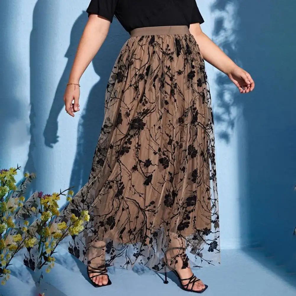 

Женская трапециевидная юбка, элегантная юбка с 3d вышивкой и принтом листьев, трапециевидная юбка с двухслойной сеткой, Тюлевая юбка с высокой талией для женщин