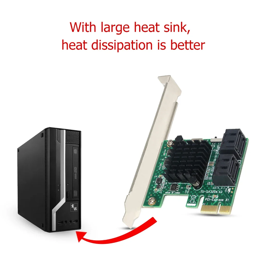 6Gbps PCIE to 4 Ports SATA 3.0 III Expansion Adapter PCI-e PCI Express x1 Controller Board Expansion Card Support X1/X4/X8/X16