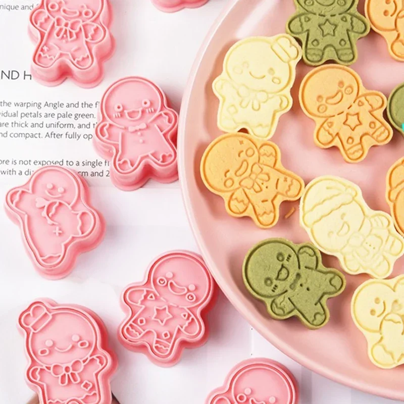 Christmas Cookie Cutter Gingerbread Man Stamp Mold Kids Christmas Party Embosser Biscuit Mold New Year Navidad Baking Decoration