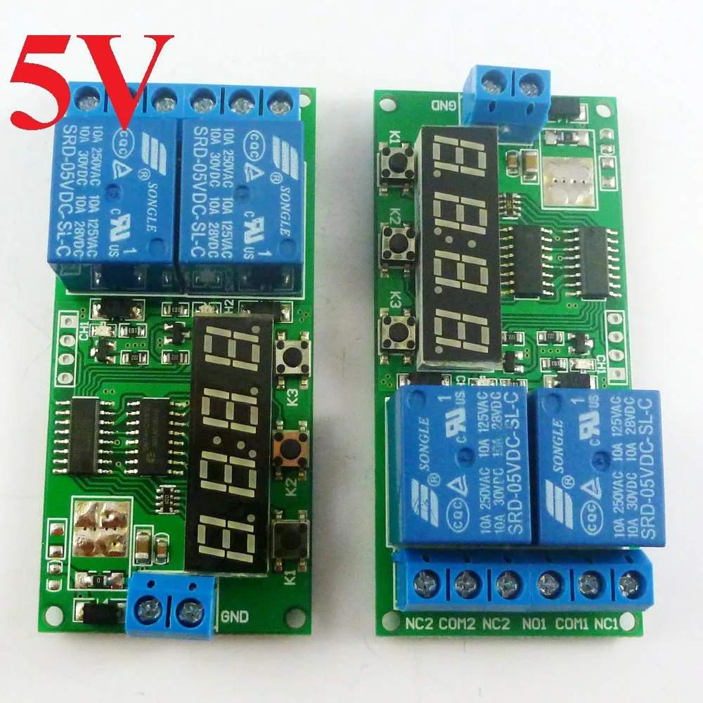 

KC22B02 DC 5V 2 Channel Multifunction Delay Relay Module Cycle Timer Relay Switch Module 0-9999s for Motor LED Smart Home