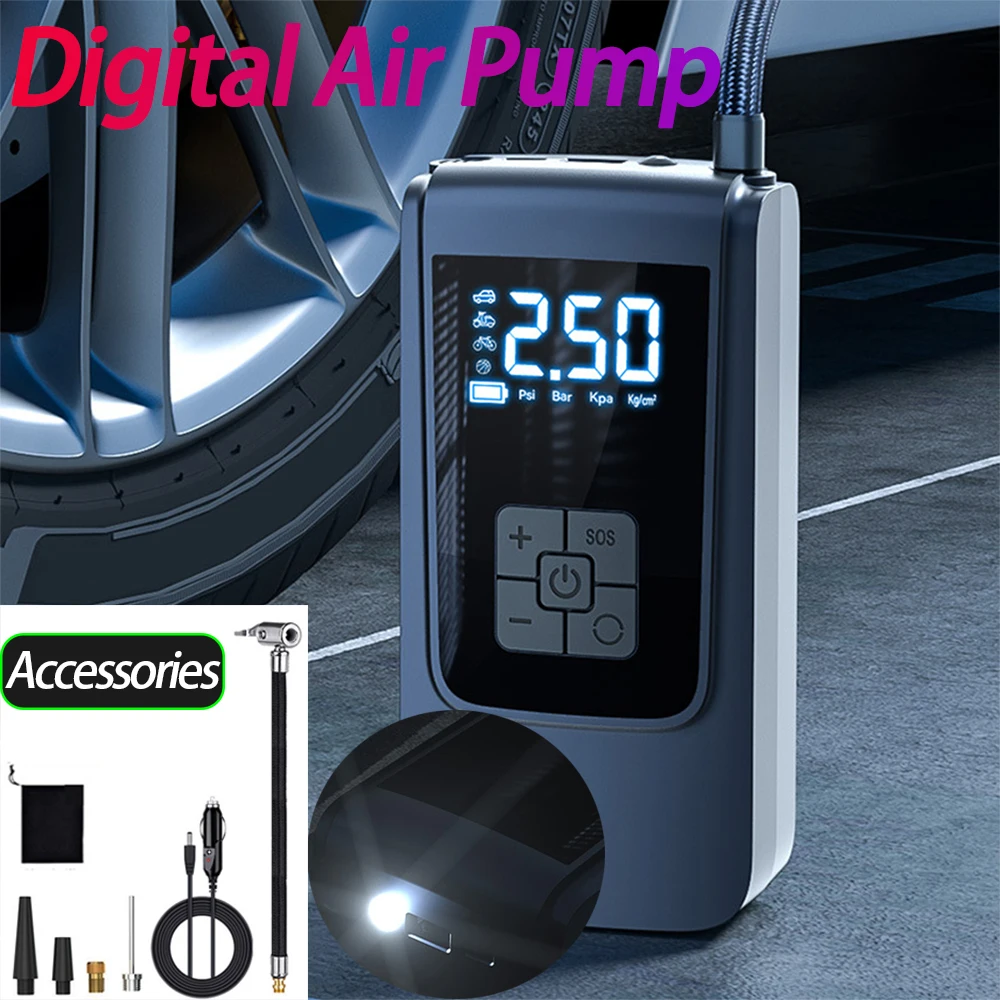 7.4/12V Digital Air Pump 6000mAh Mini Tire Pump Air Compressor Electric Inflator Pump for Vehicle Truck Motorbike Balls