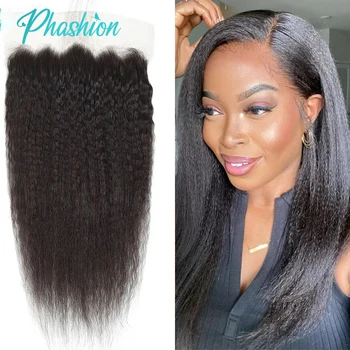 Phashion 13x6 13x4 Kinky Straight Lace Frontal Only Pre Plucked Transparent Yaki Real HD Lace 100% Remy Human Hair For Women 1