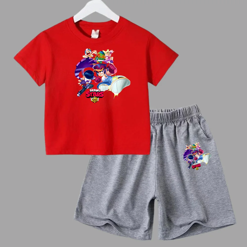 thumbnail image 1 of Conjunto de 2 piezas de camiseta y pantalones cortos de algodón para adolescentes y niños, juego de lucha, ropa deportiva de manga corta de verano para niño y niña, 1 of 5