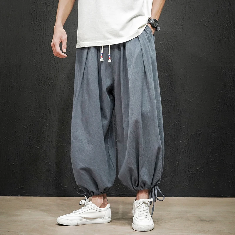 Dropshipping Men Harajuku Harem Pants 2023 Mens Summer Cotton Linen Joggers Pants Male Vintage Chinese Style Sweatpants Fashions