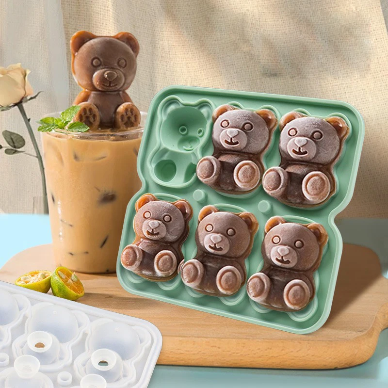 

6-piece Bear Ice Cube Mold Silicone Tray Household Internet Celebrity Cream Frozen Ice Ball Ice Box Mold