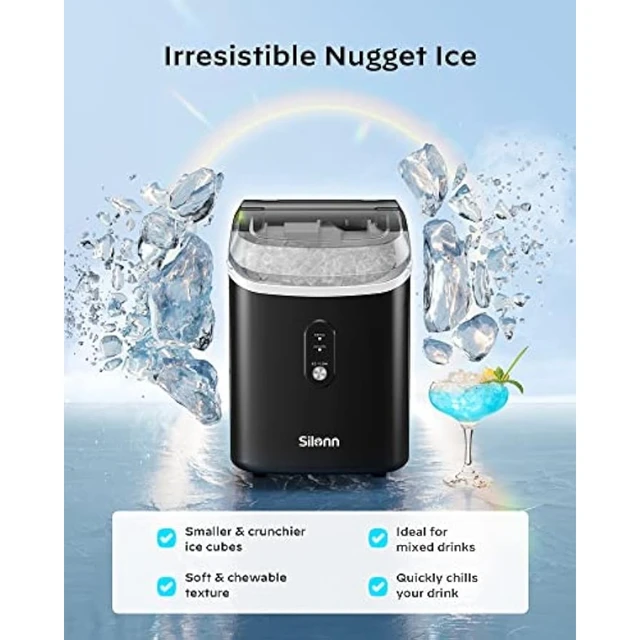 Nugget Countertop Ice Maker - Silonn Chewable Pellet Ice Machine with  Self-Cleaning Function, 33lbs/24H, Sonic
