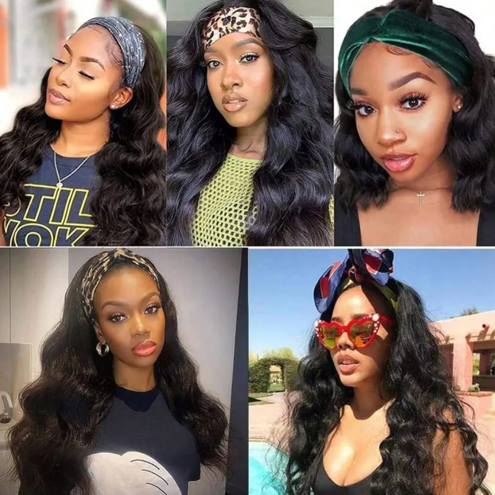 Headband Wig Human Hair Wigs for Black Women Human Hair Headband Wig Body Wave 18 Inch Wear and Go Wigs 200% Density
