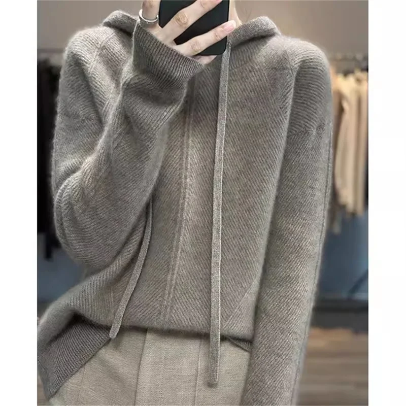 부드러운 여성용 캐주얼 긴팔 스웨터, 우아한 O넥 기본 풀오버, 세련된 스트리트웨어로 새롭게 선보이는 시크한 니트웨어, 다양한 상의를 만나보세요! 9 여성용 드로스트링 후드 스웨터, 캐시미어 스웨터, 니트 스웨터, 보라색 두꺼운 스웨터, 느슨한 재킷, 여성 풀오버