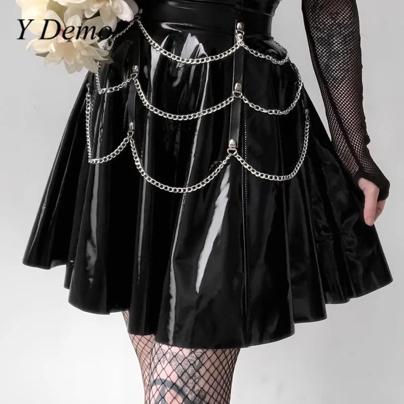

Y Demo Punk Rock Chains Layers Waist Belt Women Adjustable Faux Leather Body Harness Dress Belts Gothic