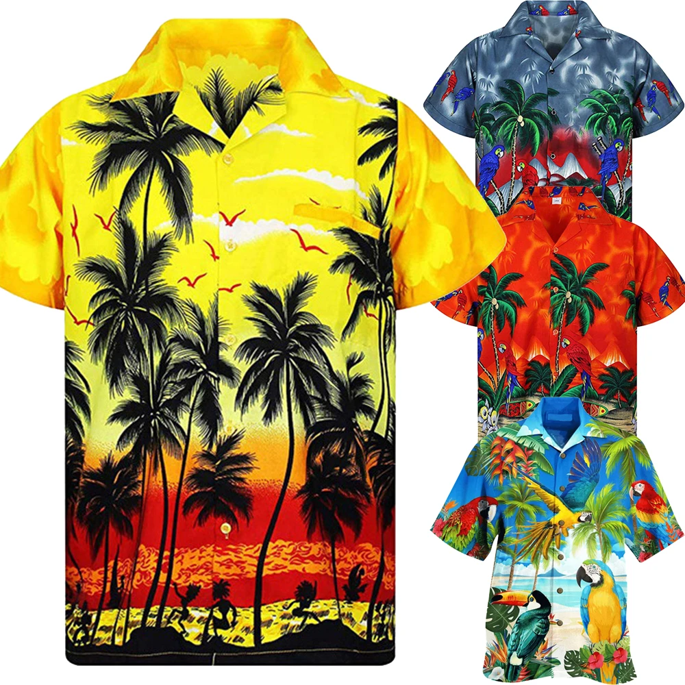 

Summer Men's Top Hawaii Digital 3D Printed Short Sleeved Clothing Lapel Shirt