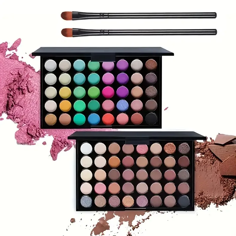 Eyeshadow Palette Set 2pcs 40 Colors with Brush Matte & Pearly Finishes Long-Lasting Non-Fading Shades Glitter Eye Shadow
