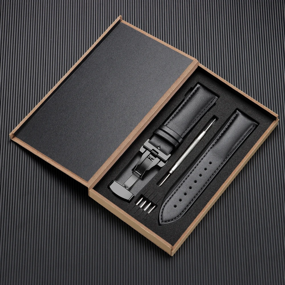 Luxury Genuine Leather Watchband - Men's and Women's Business Wristwatch Strap with Gift Box