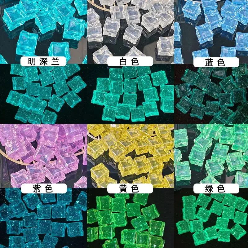 Luminous Stone 18mm Square Simulated Ice Cubes Glow in Dark Garden Decoration Gravel for Yard and Christmas Decor 45pcs