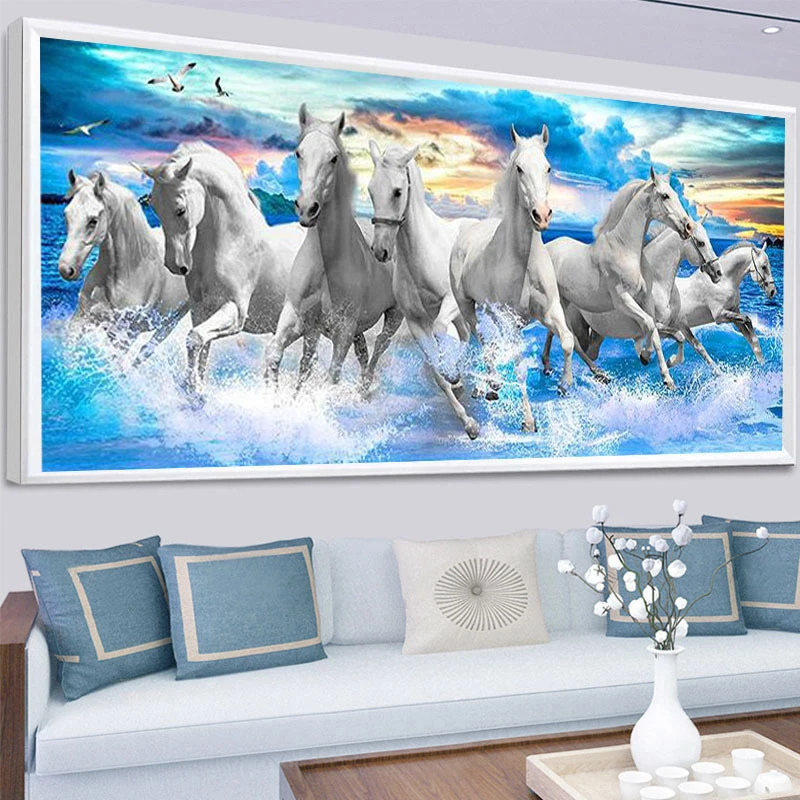 

Алмазная 5d картина «Белая лошадь», полная Алмазная вышивка, для большого офиса, гостиной, украшение для дома, Набор для вышивки крестиком «сделай сам»