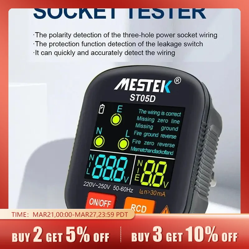 1 Pc Digital Socket Tester Leakage Zero Wire Detection Misurazione Della Tensione Spina Standard Europea