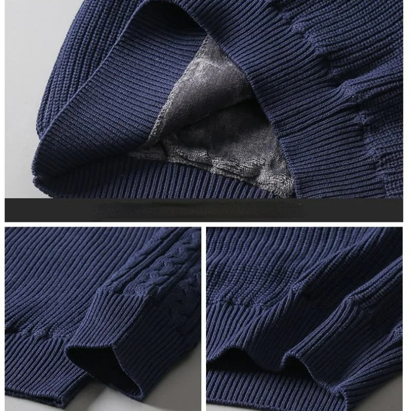 Fleece-Lined Thermal Turtleneck Sweater Men Thickened Base Sweater Korean Style Fashion Men Clothing Autumn Winter Sweater Coat