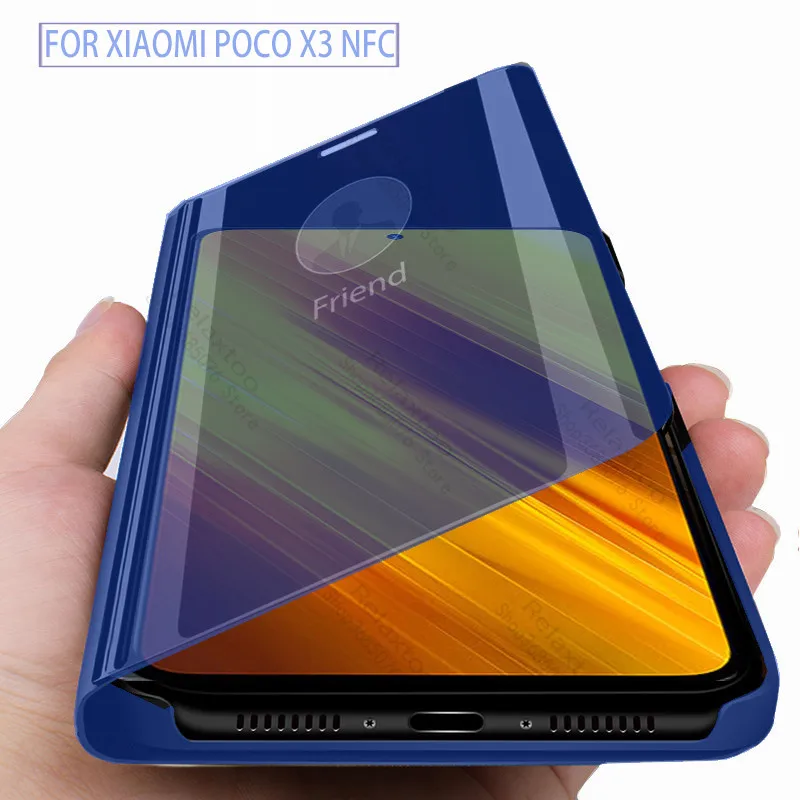 cases for xiaomi blue Thông Minh Ốp Lưng Tráng Gương Cho Xiaomi Poco X3 Nfc Cấp Kiểu Bao Da Book Cover Cho Xiaomi Pocox3 Poco X 3 POCOX3 Nồi Cơm Điện Từ x3 Da Coque Trường Hợp xiaomi leather case