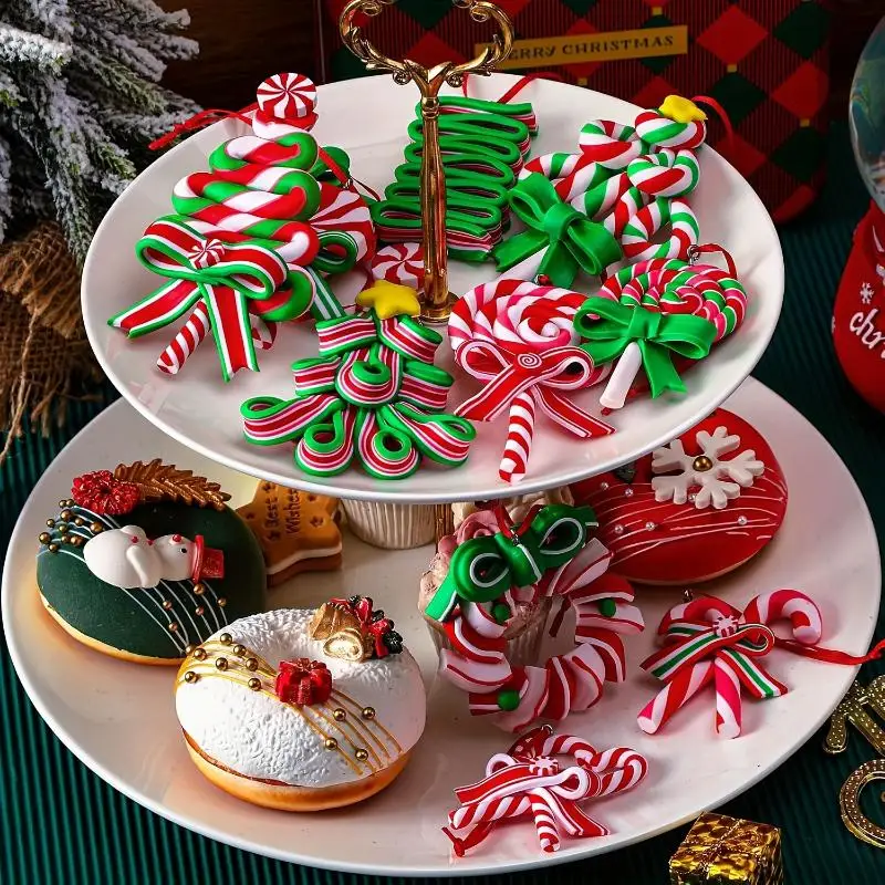 16pcs Christmas Lollipop Ornaments Colorful Wood Candy Cane Hanging Decoration Peppermint Pendants For Xmas Tree