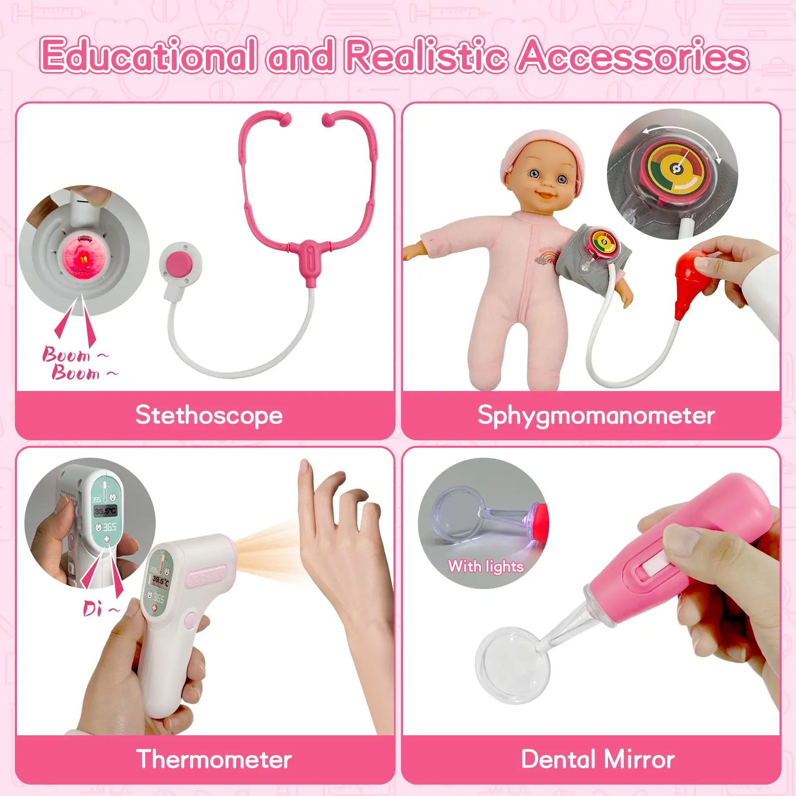 Doctor and Medical Pretend Play Set Toy Boys And Girls Perfect Gift Montessori Toy 35 Pcs Kids Doctor Playset