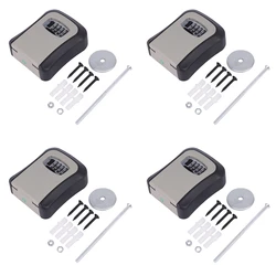 4X Key Lock Box Wall Mounted Aluminum Alloy Key Safe Box Weatherproof 4 Digit Combination Key Storage Lock Box