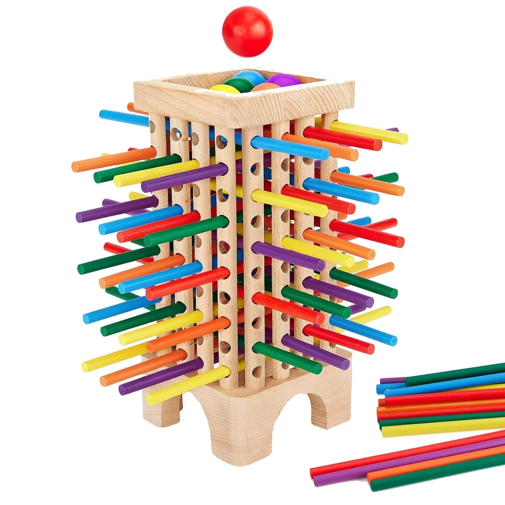 Wooden Board Game Montessori Toys, 42 Colourful Sticks Dice Game Math Educational Toy, Family Fun Ball Dropping GameA87I