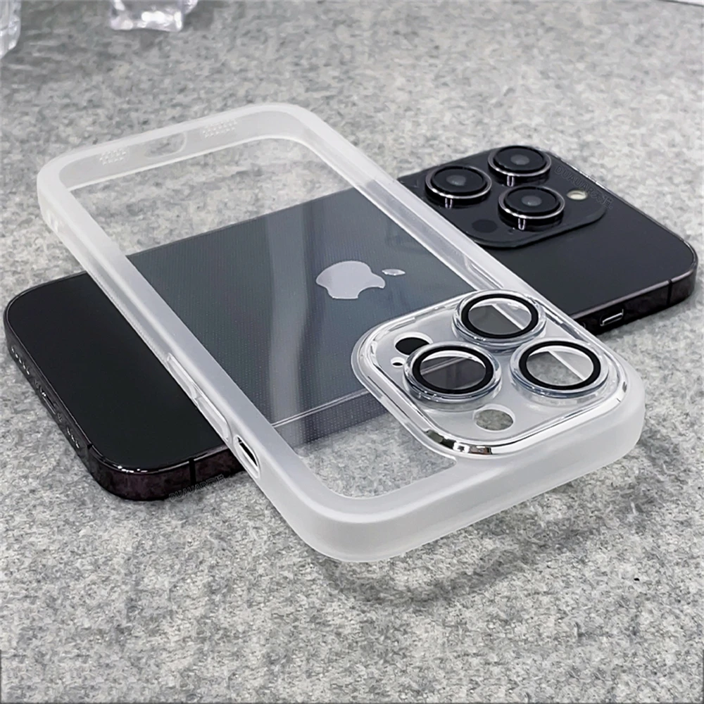 thumbnail image 1 of With Lens Protection Anti-slip Transparent Case For iPhone 15 14 13 12 11 Pro Max X XS XR Anti-slip Soft Silicone Clear Cover, 1 of 4