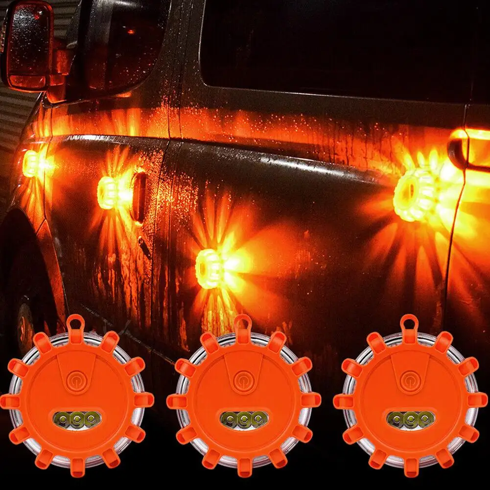 3pcs Led Car Emergency Lights Safety Flares Light Waterproof Rotating
