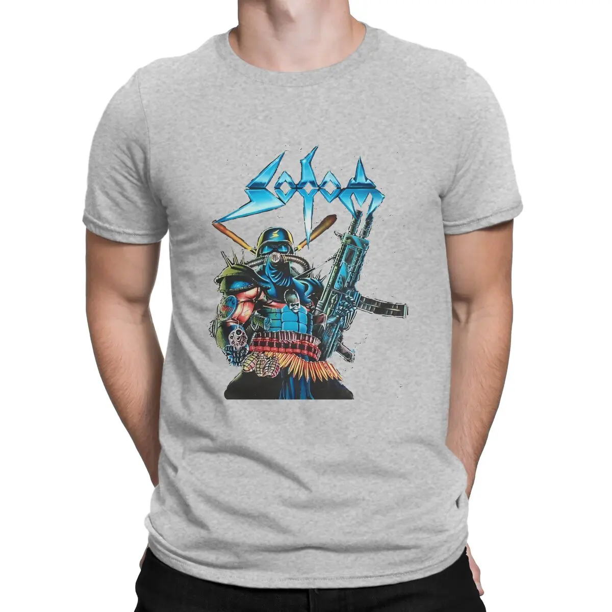 thumbnail image 1 of Camiseta creativa Sodom para hombre, banda de rock, tricolor, cuello redondo, personalizable, regalo, ropa para exteriores, 1 of 7