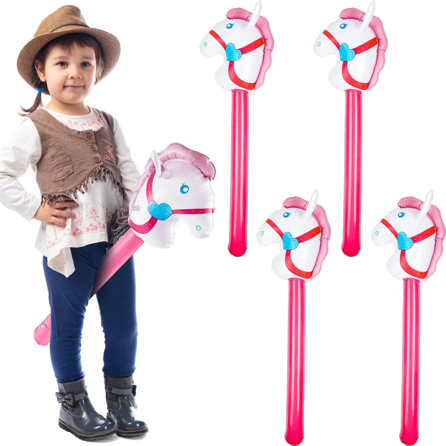Haconba 6 pezzi 101,2 cm bastone gonfiabile cavallo cowboy cowgirl testa di cavallo bastone pony bastone palloncino per Natale compleanno feste a tema decorazione della casa