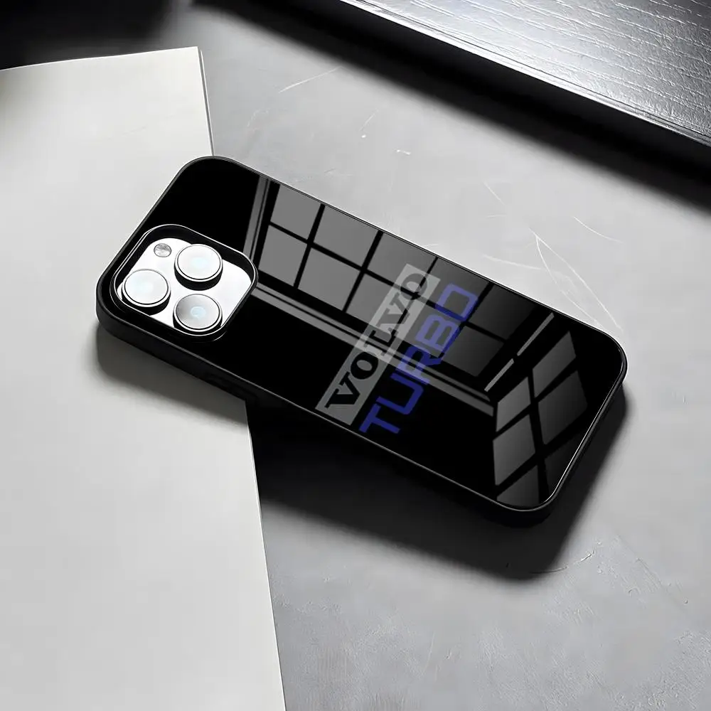 Sleek Shockproof Glass Phone Case featuring Cool V-VolvoES Logo