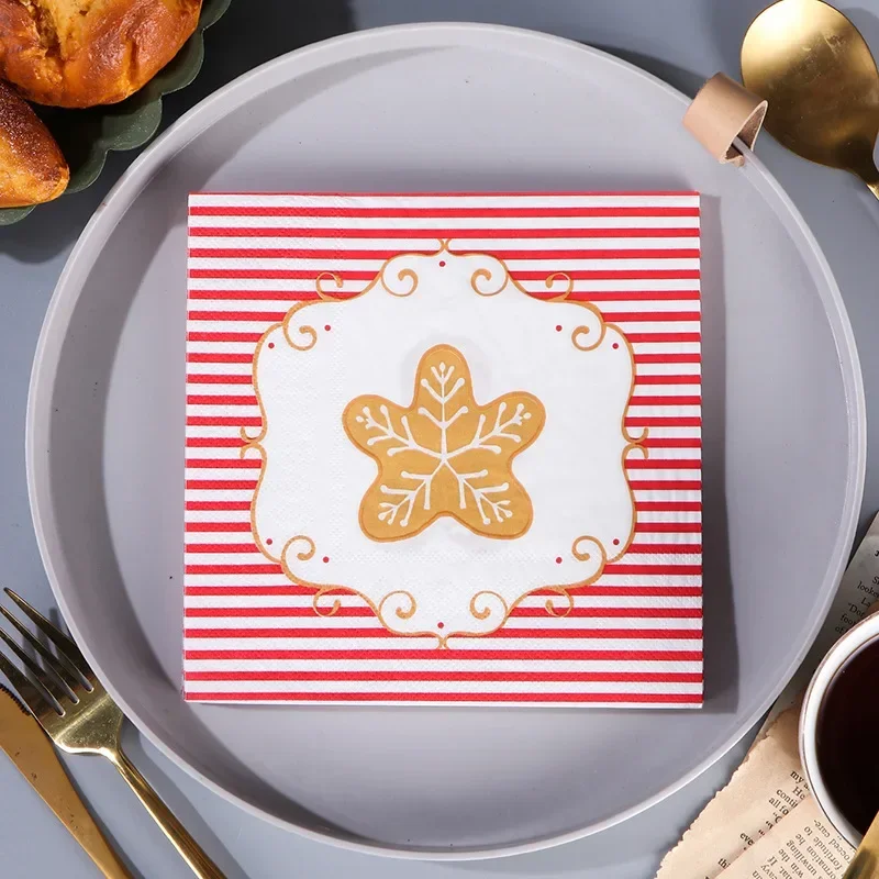 Paper Placemat 10/20pcs 33*33cm 2Ply Cartoon Santa Claus Red and White Striped Turmeric Man Printed Wine Glass Flower Origami