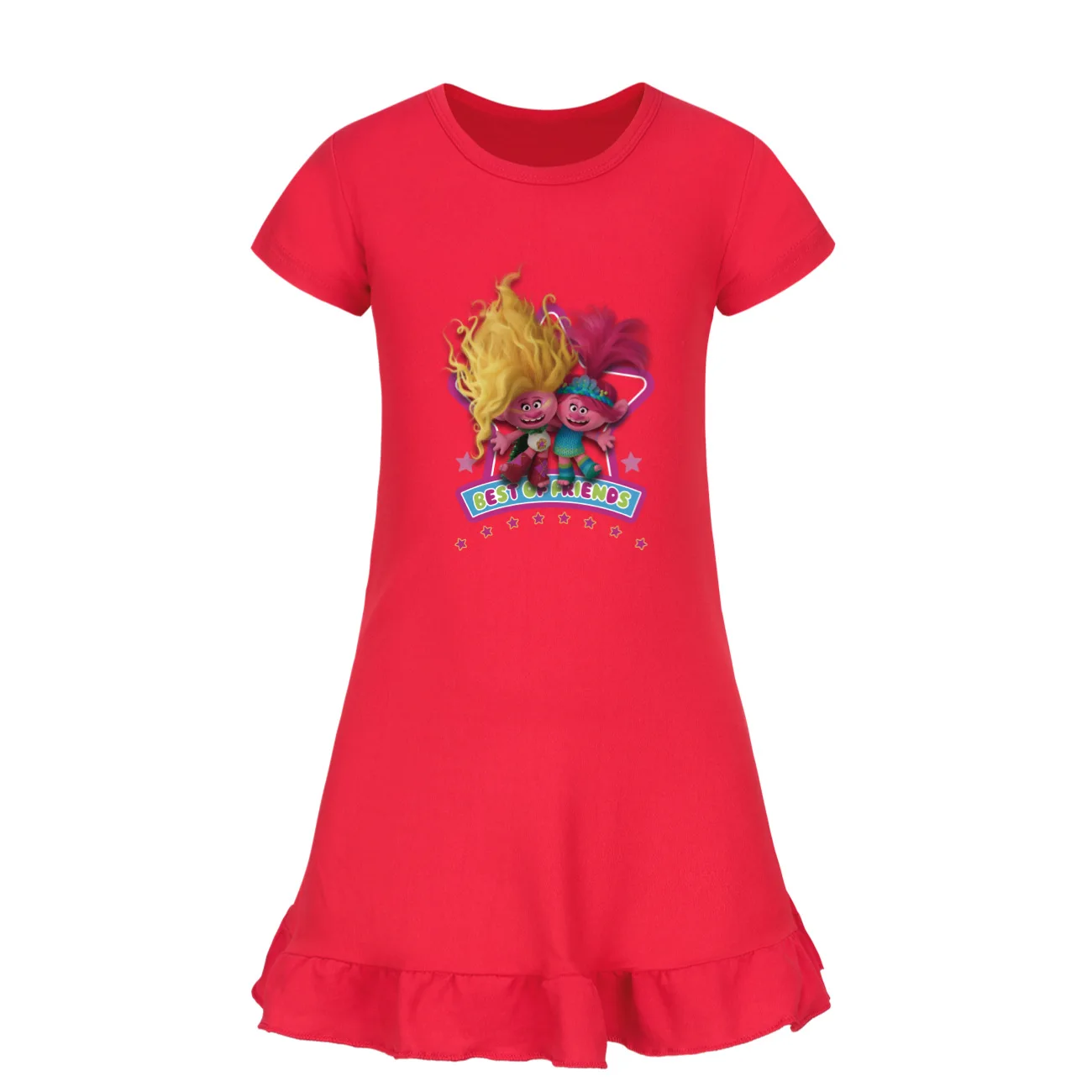TROLLS WORLD TOUR 여아용 원피스 반팔 잠옷, 홈 원피스, 잠옷, 키즈 드레스, 3342