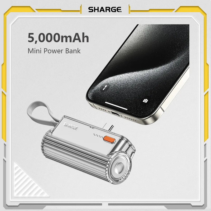 Фото Внешний аккумулятор SHARGE Mini на 5000 мА · ч, внешний аккумулятор с двойной планкой + Быстрой зарядкой Lightning PD для iPhone 15 14 13 Pro Max Mini Pow №1