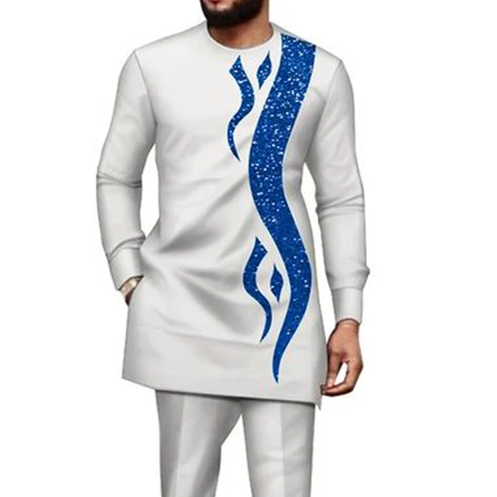 Kaftan Men's Suit Printed Top Trousers African Ethnic Casual Traditional Cloth 2PCS Suits Outfits Wedding Wear Fashion Male Sets