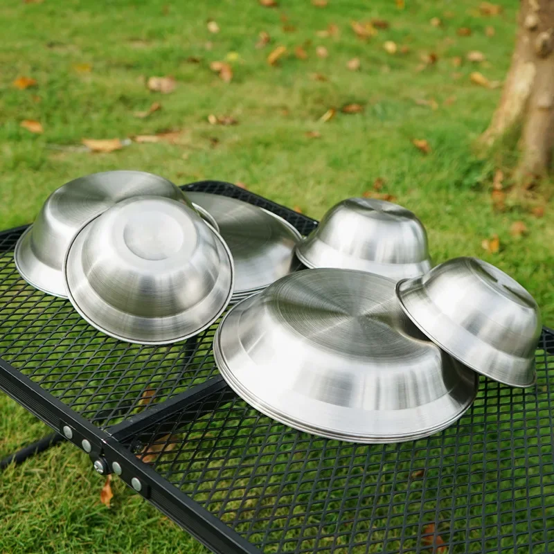 Outdoor Stainless Steel Dinnerware Set 16 Pieces Camping Portable Barbecue Plate Home Use Soup Bowl Plate