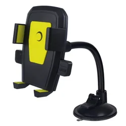 Universal Car Phone Holder with Suction & Locking Feature - Adjustable Bracket Mount for Cup Holders and Windshields (Yellow)