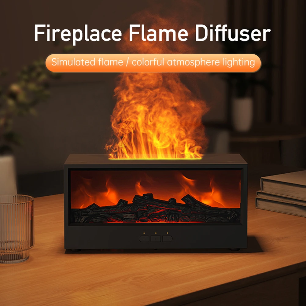 Dynamic Flame Fireplace Essential Oil Diffuser with Remote Flame Fireplace Aromatherapy Diffuser Ultrasonic Cool Mist Humidifier