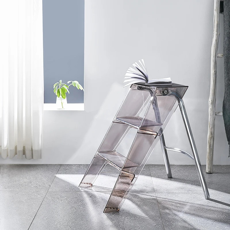 

Nordic household multifunctional telescopic indoor non-slip transparent acrylic folding ladder three-step ladder pedal