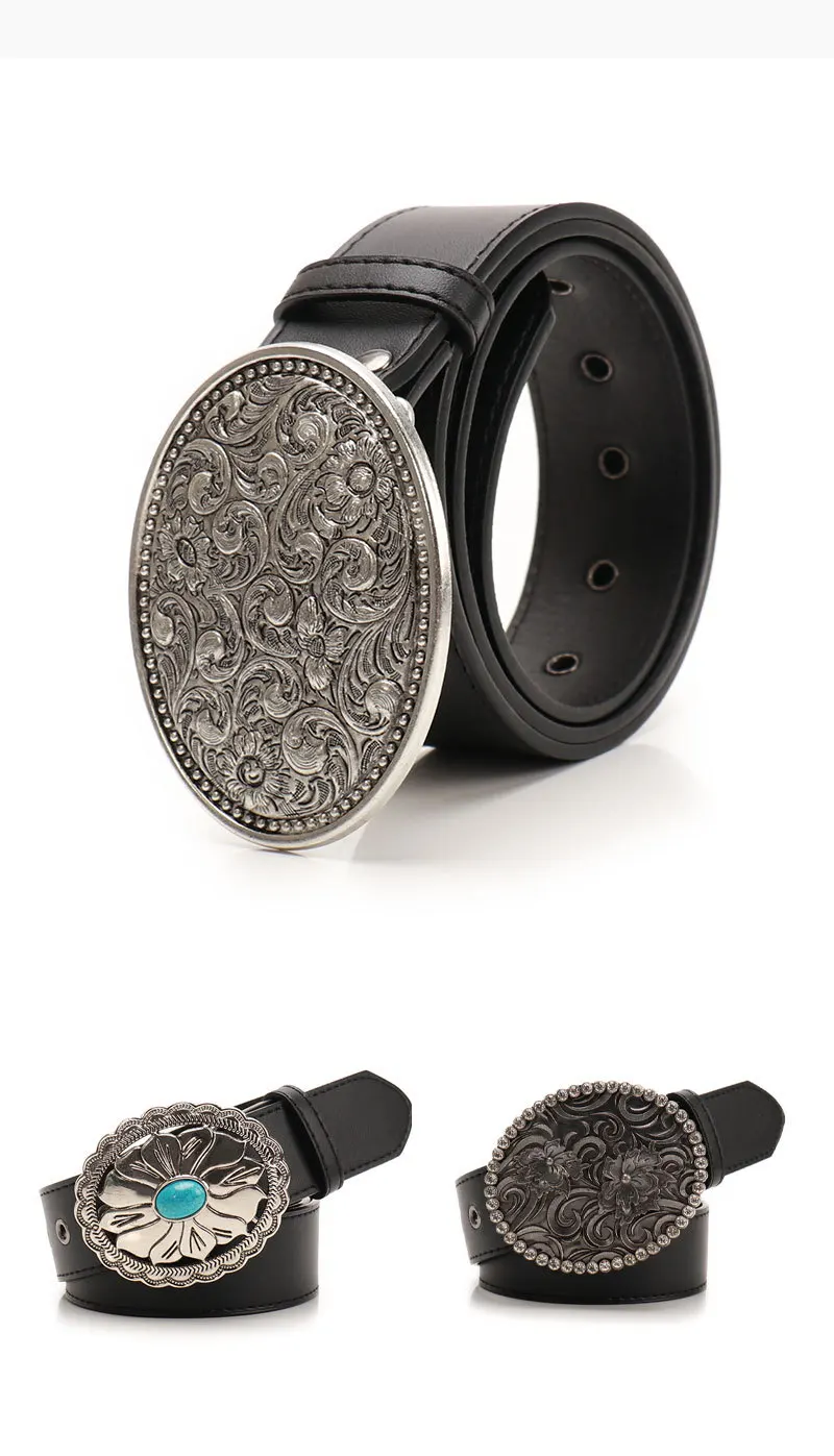 Boho-Stil Damen Schwarzer Gürtel Gothic Vintage Jeans Accessoires Y2k Mädchen Edelstein Schnalle Gürtel Hip Hop Punk Pu Leder Breiter Bund – Detail 5