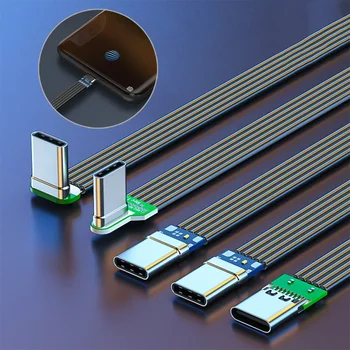 Cavo piatto flessibile in silicone da USB C a USB C ad angolo sinistro/destro per telefoni con fotocamera Cavi dati per trasferimento dati 2.0 a ricarica rapida da 65 W