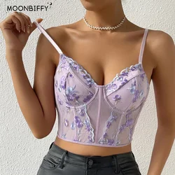 Sexy Mesh Corsets Shaper Flower Embroidery Bustiers Steel Ring Fishbone Slim Fit Fashion Versatile Women Corset Top Camisole