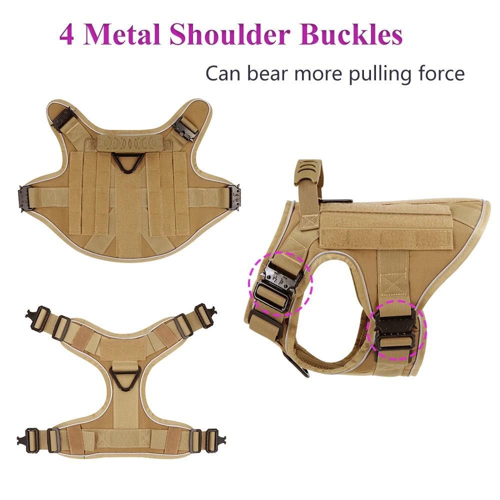 Reflective Dog Harness with 4 Metal Buckles Military Tactical Pet Training Vest Pet Harness Leash Set Pet Harness Set Harnesses Leash Collar Large Dogs Accessories