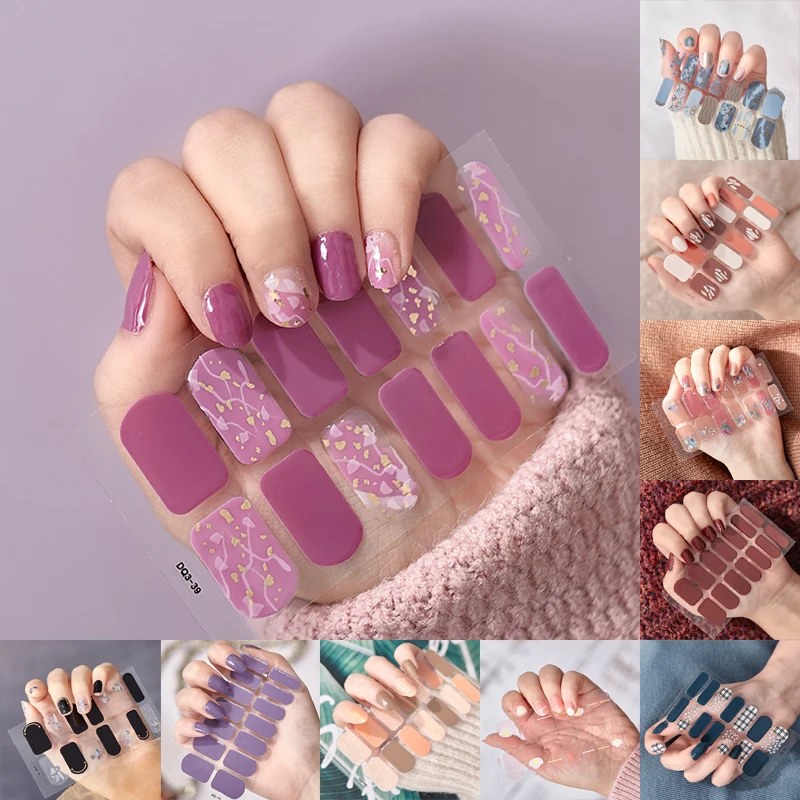Korean Fashion Colorful 3D Glitter Sequins Nail Art Stickers Manicure DIY Nail Strips Wraps Solid Color