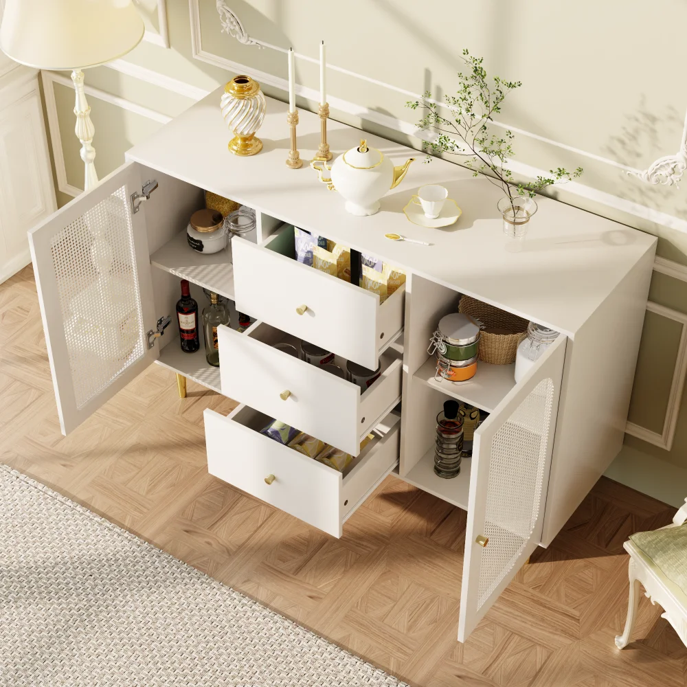 160 x 40 x 90 cm braunes Rattan-Sideboard, unabhängiger Aufbewahrungsschrank aus Holz mit Schublade für Küche, Zuhause und Wohnzimmer – Detail 24