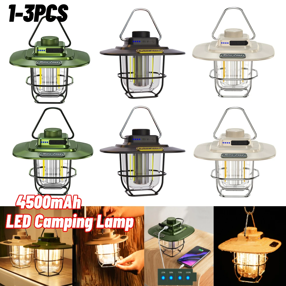 LED Camping Lamp Retro Hanging Tent Lamp Waterproof Dimmable Camping Lights  4500mAh Battery Emergency Light Lantern for Outdoor - AliExpress